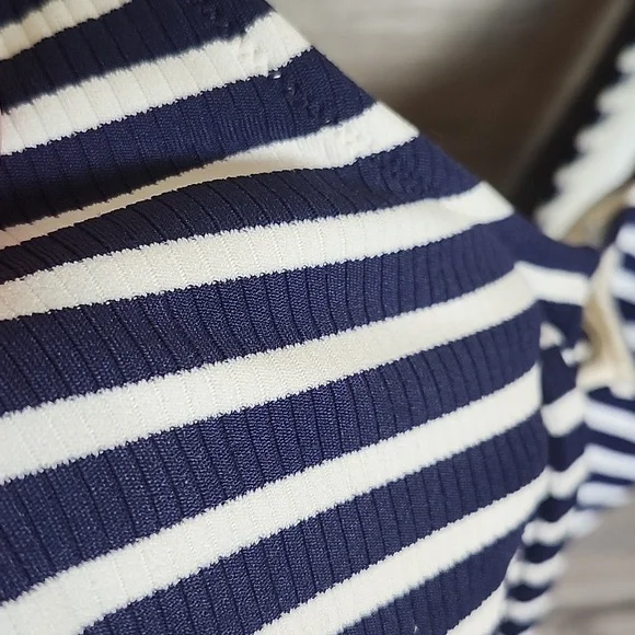 Aerie Striped Ribbed Lace Up Swimsuit Navy and White - Picture 6 of 10